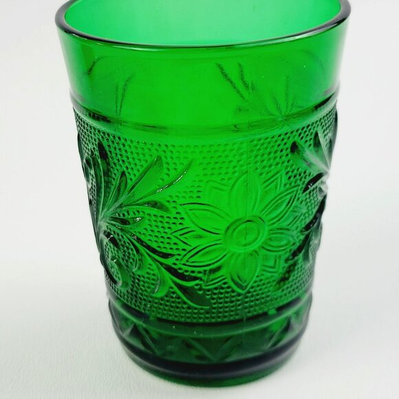 Retro Anchor Hocking Sandwich Glass 8oz Small Tumbler Set Forest Green c1940s-60 - Picture 3 of 8